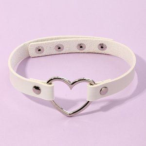 NEW Open Heart White Choker Necklace Vegan Leather Punk